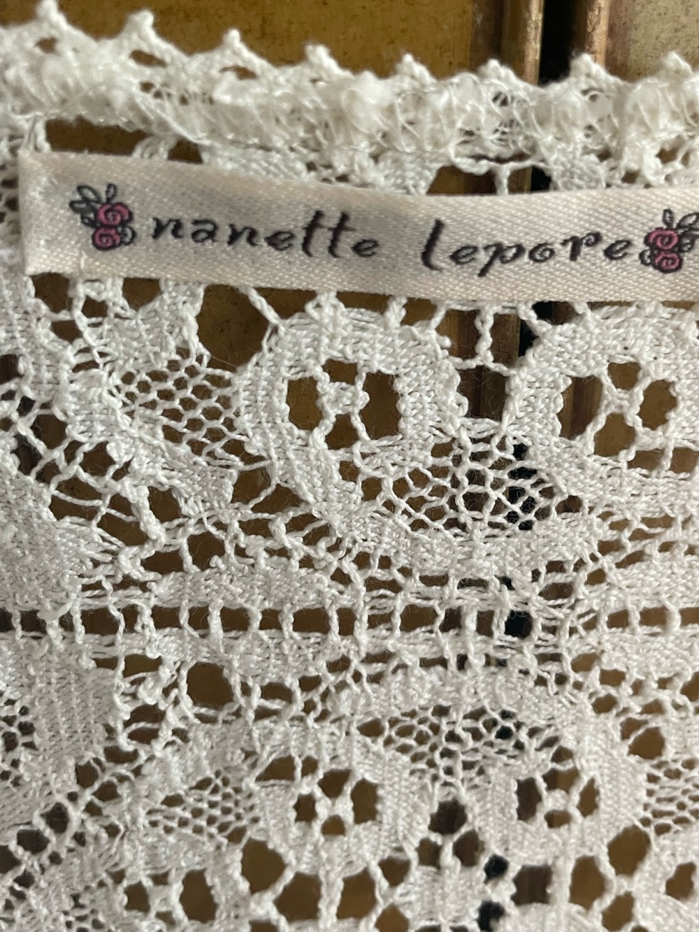 NANETTE LEPORE VTG Ivory Crochet LACE FRINGE Bell Sleeve BOHO Jacket Top RARE! - Picture 5 of 9
